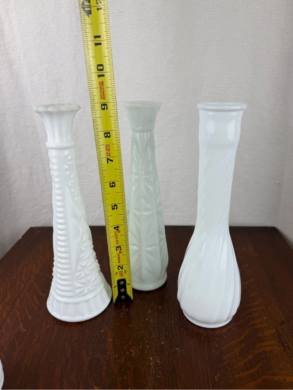 Vintage Milk Glass Bud Vases Set of 4 White Embossed Textured Floral Vases